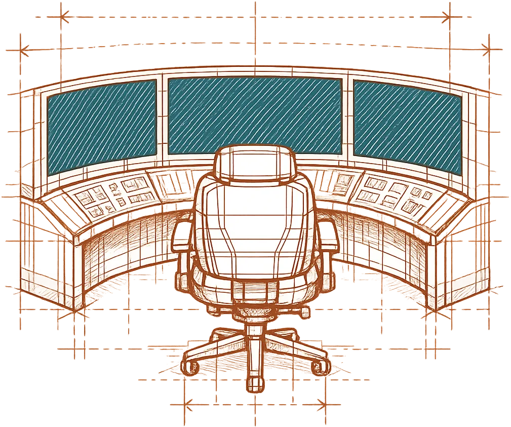Blueprint drawing of an operator's control room
